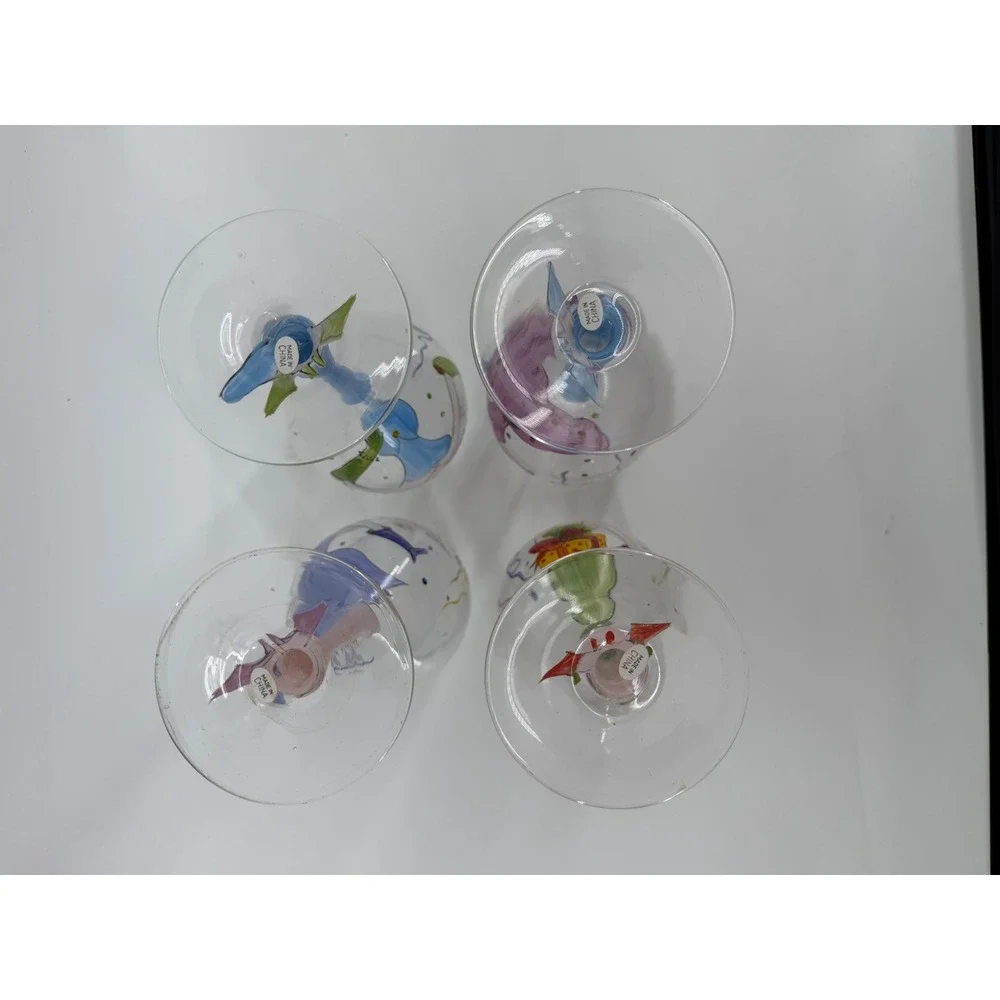 Whimsical Party Girls‎ Hand Painted Wine Glasses Set of 4 Colorful Stemware 9in